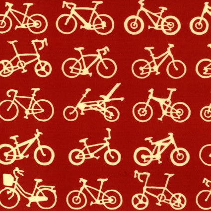 Foulard motif Bicyclettes fond rouge.