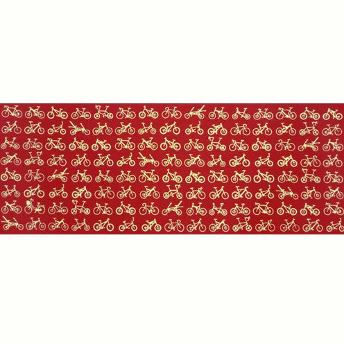 Foulard motif Bicyclettes fond rouge.